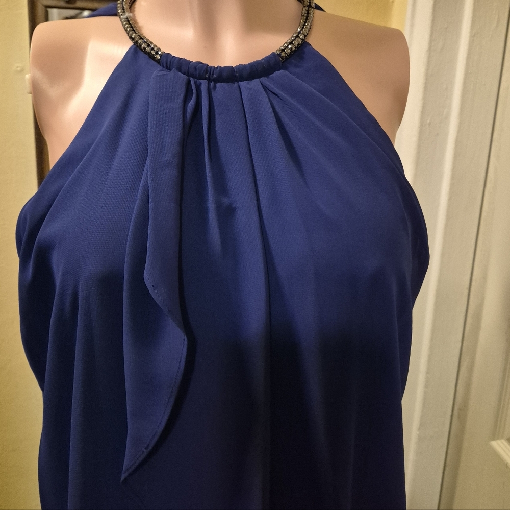 SLNY Women' Elegant Chiffon Layered Sleeveless Mini Iris-Blue Dress Size 12 - Picture 13 of 13